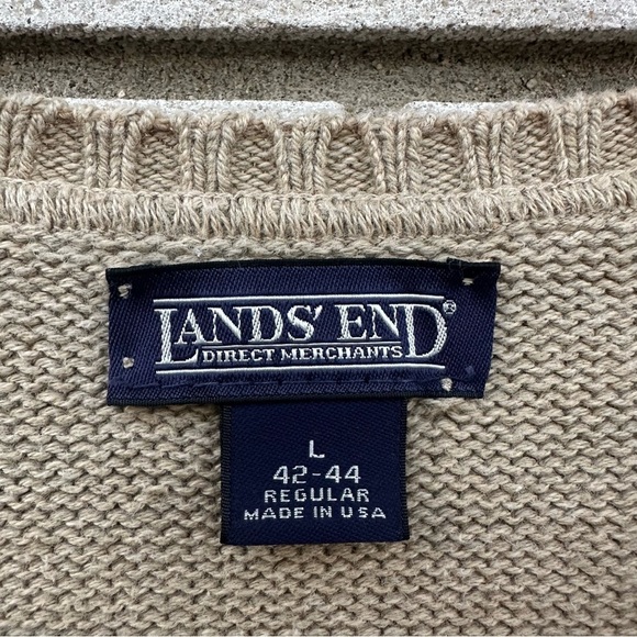 Lands End Beige Tan Cotton Knit V-Neck Sweater Vest - Picture 6 of 9